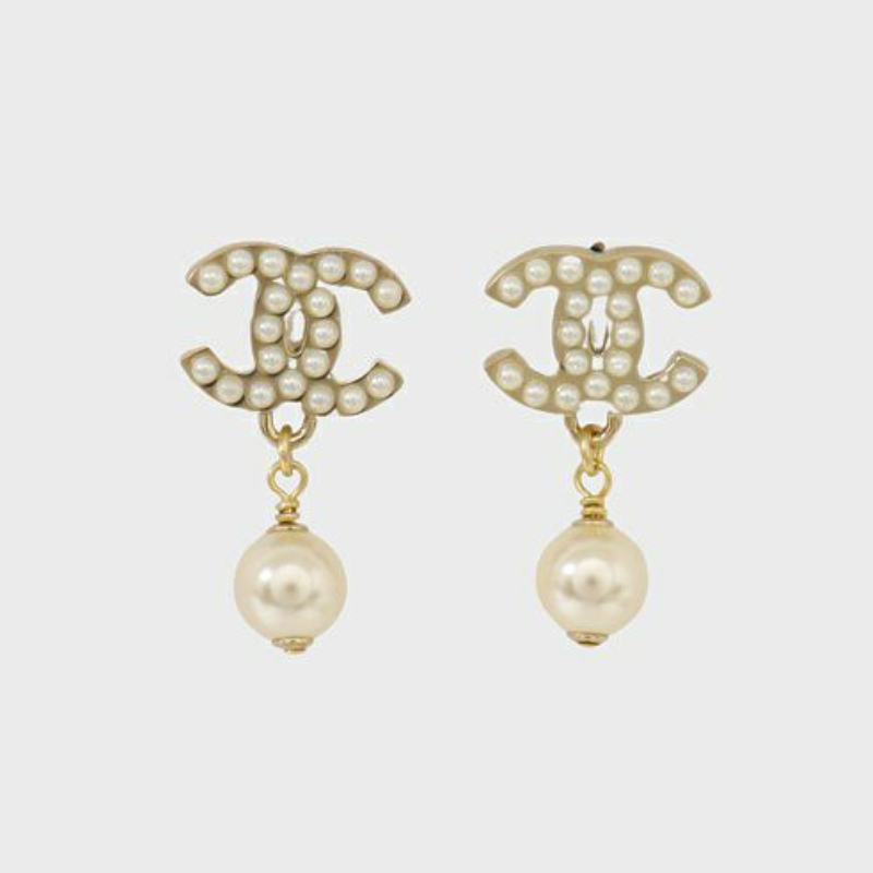 日本官方 Hedy中古名牌｜CHANEL香奈兒 金色雙C珍珠耳墜 二手精品 耳環 飾品配件 日本直送